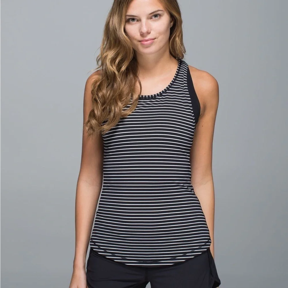 Lululemon Think Fast Tank Parallel Stripe Black White